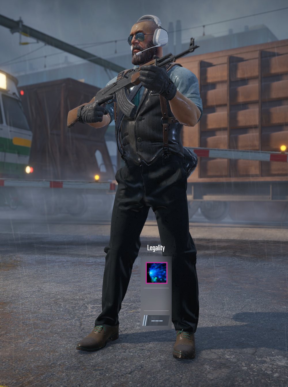 A Counter-Strike 2 character shown full length in game, wearing the white Corsair headset
