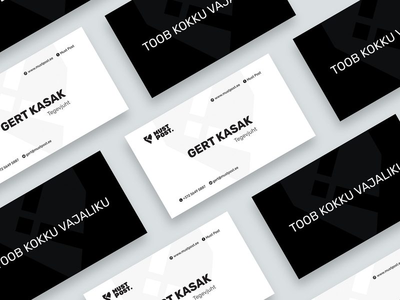 Must Post black and white business cards with logo and tagline