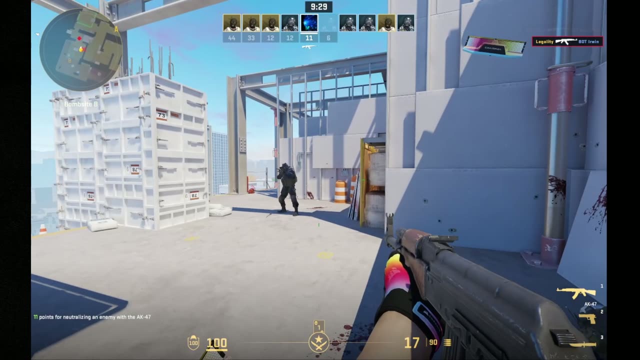 Counter-Strike 2 gameplay showing branded particle effects replacing the default impact effect
