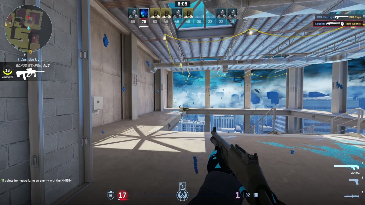 Thunderpick activation in Counter-Strike 2: a storm outside the windows and blue impact marks on the concrete